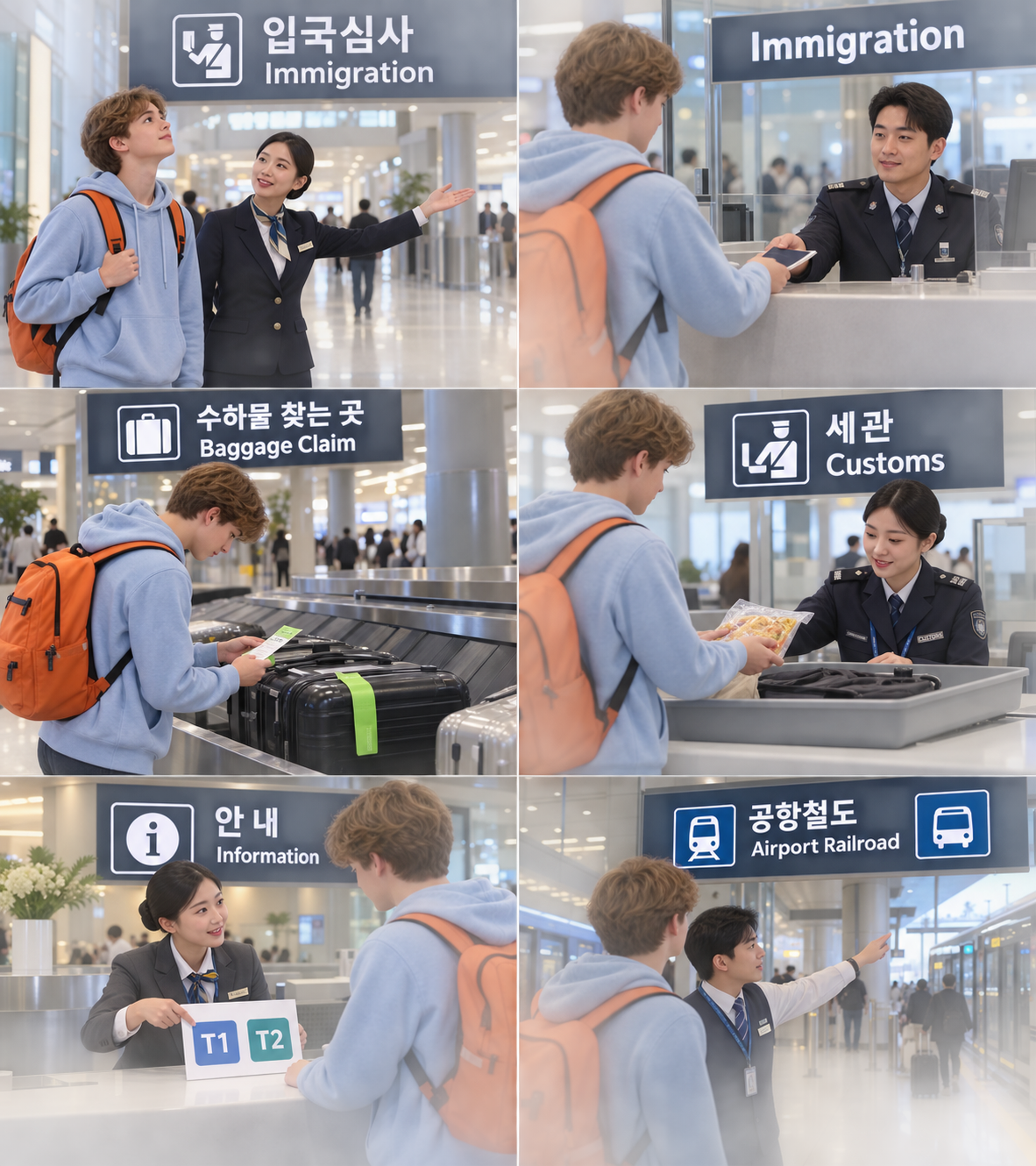 仁川空港の入国審査・荷物・税関・案内・交通のAI参考画像