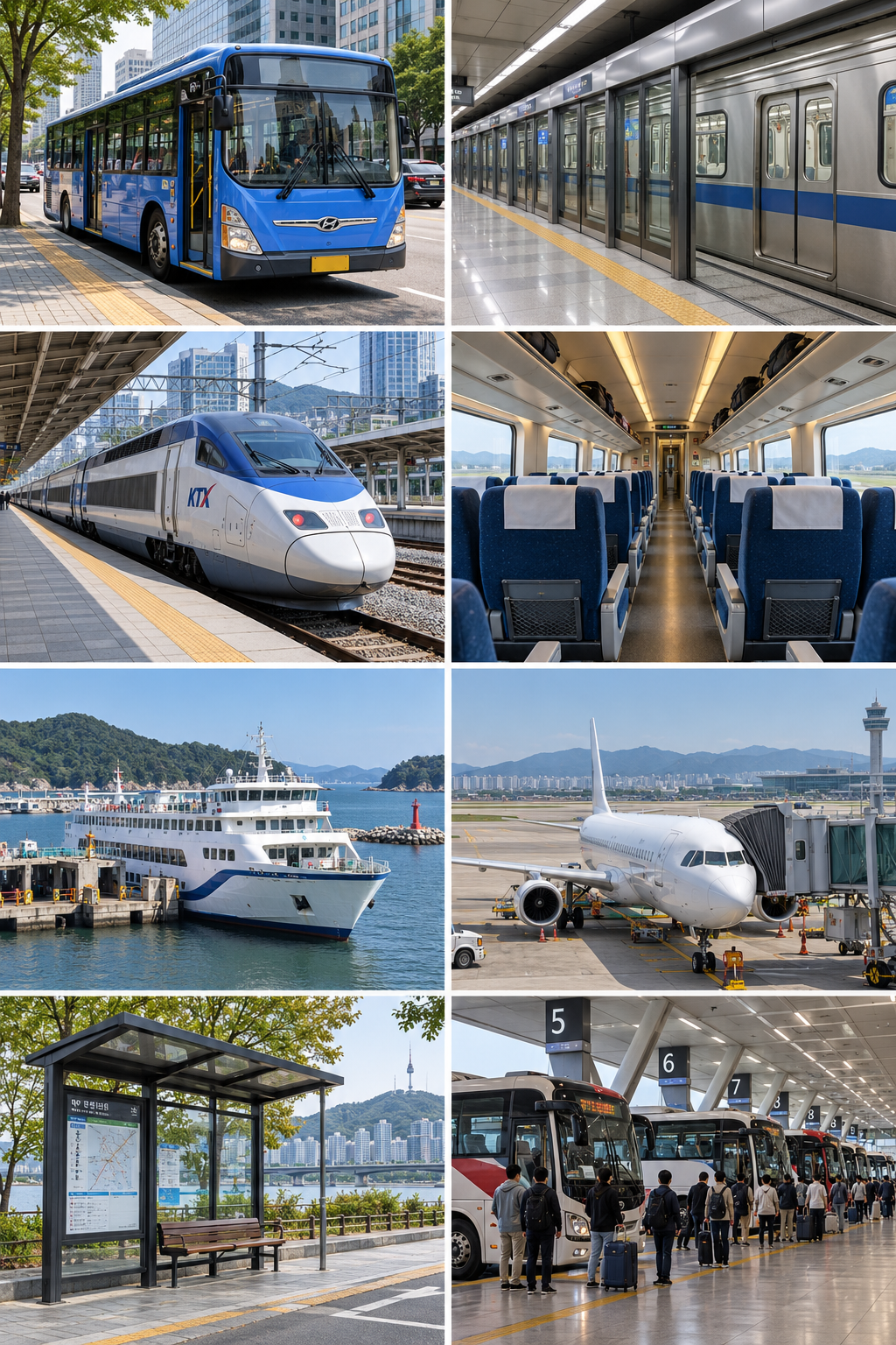 バス・地下鉄・列車・船・飛行機・停留所の韓国交通AI参考画像